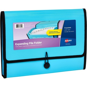 Avery Expanding File Folder Organizer, 13-Pocket Accordion File Organizer, Aqua, Holds 425 Letter/A4-Size Sheets (73554)(13 Pockets (Pack of 6))