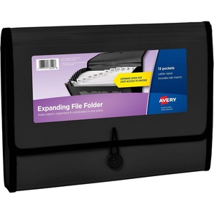 Avery Expanding File Folder Organizer, 13-Pocket Accordion File Organizer, Black, Holds 425 Letter/A4-Size Sheets (73553)(0)