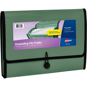 Avery Expanding File Folder Organizer, 13-Pocket Accordion File Organizer, Sage, Holds 425 Letter/A4-Size Sheets (73555)(Sage)