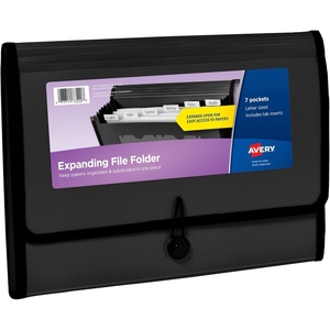 Avery Expanding File Folder Organizer, 7-Pocket Accordion File Organizer, Black, Holds 425 Letter/A4-Size Sheets (73550)(Black)