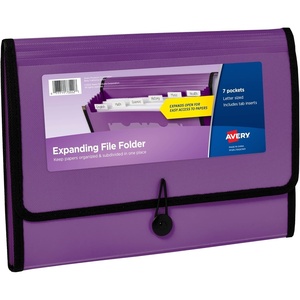 Avery Expanding File Folder Organizer, 7-Pocket Accordion File Organizer, Plum, Holds 425 Letter/A4-Size Sheets (73552)(0)
