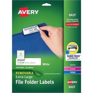 Avery Extra Large File Folder Labels, Removable Adhesive, Matte White, 15/16″ x 3-7/16″, 450 Labels (8425)(One Size)