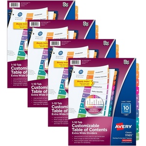 Avery Extra-Wide Dividers for 3 Ring Binders, 10 Tabs per Set, Customizable Table of Contents, Multicolor Tabs, Works Great with Sheet Protectors (4 Sets of 34776)(9-1/4 x 11 inches)