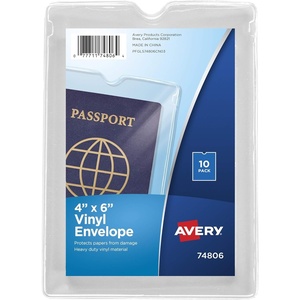 Avery File Envelopes, 4″ x 6″ Passport Holder, Holds up to 30 Sheets, 10 Clear Vinyl Envelopes (74806)