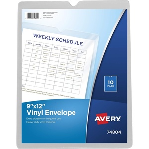Avery File Envelopes, 9″ x 12″ Travel Document Organizer, Holds up to Sheets, 10 Clear Vinyl Envelopes (74804)(1)