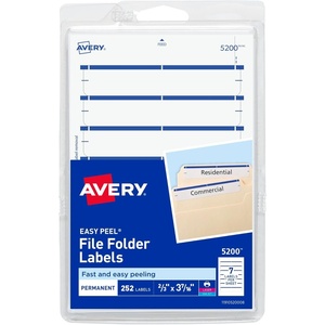 Avery File Folder Labels on 4″ x 6″ Sheet, Easy Peel, White/Blue, Print & Handwrite, 2/3″ x 3-7/16″, 252 Labels (5200)