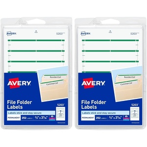 Avery File Folder Labels on 4″ x 6″ Sheets, Easy Peel, White/Green, Print or Write, 2/3″ x 3-7/16″, 252 Labels (5203)(One Size (Pack of 2))