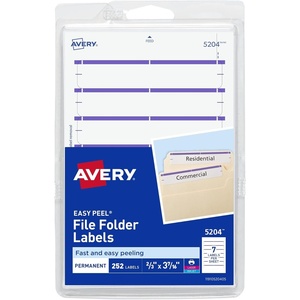 Avery File Folder Labels on 4″ x 6″ Sheets, Easy Peel, White/Purple, Print or Write, 2/3″ x 3-7/16″, 252 Labels (5204)