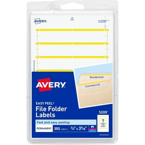 Avery File Folder Labels on 4″ x 6″ Sheets, Easy Peel, White/Yellow, Print or Write, 2/3″ x 3-7/16″, 252 Labels (5209)(252 Count (Pack of 1))
