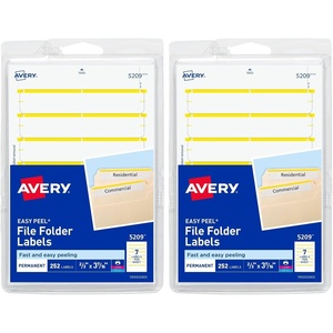Avery File Folder Labels on 4″ x 6″ Sheets, Easy Peel, White/Yellow, Print or Write, 2/3″ x 3-7/16″, 252 Labels (5209)(252 Count (Pack of 2))