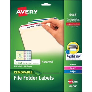 Avery File Folder Labels with Sure Feed, 2/3″ x 3-7/16″, 750 Printable Labels, Removable, Assorted (6466)(One Size)