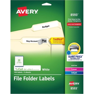Avery File Folder Labels with TrueBlock Technology, Permanent Adhesive, 2/3″ x 3-7/16″, Laser/Inkjet, 150 Labels (08593)(2/3″ x 3-7/16″)