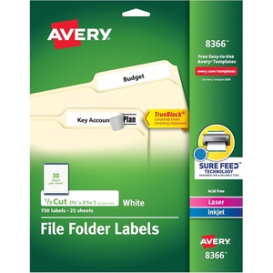 Avery File Folder Labels with TrueBlock Technology, Permanent Adhesive, 2/3″ x 3-7/16″, Laser/Inkjet, 750 Labels (08366)(2/3 in. X 3-7/16 in. (Pack of 1))
