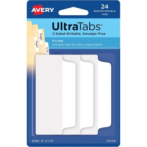 Avery Filing Ultra Tabs, 3″ x 1.5″, 2-Side Writable, Red/Blue/Green, 24 Repositionable File Tabs (74775)(White)