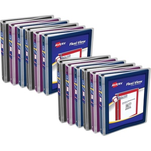 Avery Flexi-View 3 Ring Binders, 1 Inch Round Rings, Assorted Colors (Black, Burgundy, Navy Blue), Pack of 12 Binders (17688)