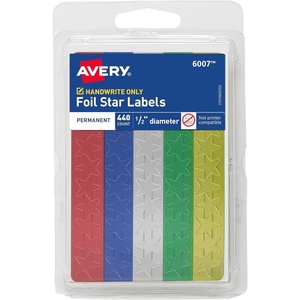 Avery Foil Star Labels, 1/2″, Assorted Colors, Non-Printable, 440 Star Stickers Total (6007)(1/2″ Diameter (Pack of 36))
