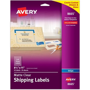 Avery Full Sheet Printable Shipping Labels, 8.5″ x 11″, Matte Clear, Inkjet, Create Custom Labels Using Scissors or Electronic Cutting Machines, 25 Total (8665)(25 labels)