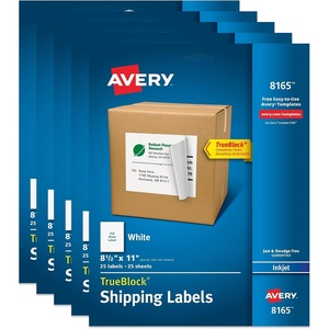 Avery Full-Sheet Printable Shipping Labels, 8.5″ x 11″ Customizable Stickers, White, 125 Blank Mailing Labels Total, Great for Mailing, Shipping, Organizing, and More (5-Pack of 8165)(125 labels)