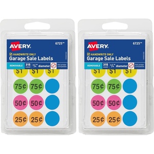 Avery Garage Sale Removable Labels, 3/4 Inch Round Labels, Assorted Colors, Non-Printable, 315 Pricing Stickers Total (6725)(One Size (Pack of 2))