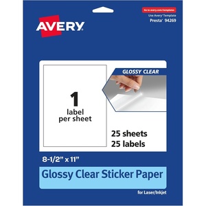 Avery Glossy Clear Sticker Paper, 8.5″ x 11″, 10 Glossy Clear Labels, Laser/Inkjet Printable, Great for Product Merchandising, Weddings, and Mailing(25 labels)