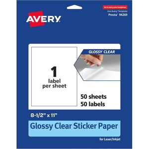 Avery Glossy Clear Sticker Paper, 8.5″ x 11″, 10 Glossy Clear Labels, Laser/Inkjet Printable, Great for Product Merchandising, Weddings, and Mailing(50 labels)