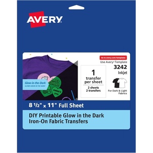 Avery Glow in the Dark Fabric Transfer Paper, 8.5″ x 11″, Printable Heat Transfers for Inkjet Printers, 2 Sheets (03242)