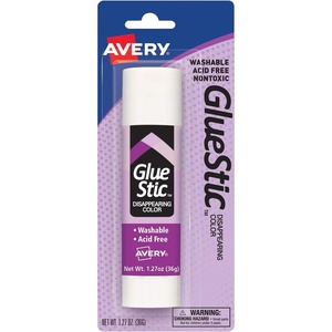Avery Glue Stic Disappearing Purple Color, 1.27 oz., Washable, Nontoxic, Permanent Adhesive, 1 Glue Stick (00221)