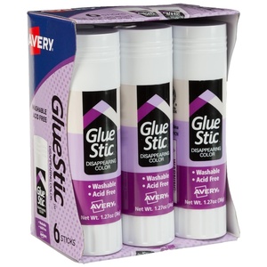 Avery Glue Stic, Disappearing Purple, Washable, 1.27oz, 6 Glue Sticks (98071)(Pack of 6)