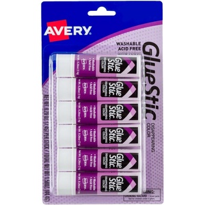 Avery Glue Stick Disappearing Purple Color, Washable, Nontoxic, 0.26 oz. Permanent Glue Stic, 6pk (98096)