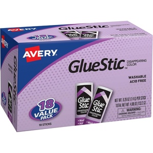 Avery Glue Stick Value Pack Disappearing Purple Color, Washable, 0.26 oz. Permanent Glue Stic, 18pk (98079)