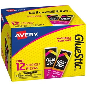 Avery Glue Stick White, Washable, 0.26 Oz. Permanent Glue Stic, 12pk (00166)(12 sticks)