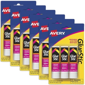 Avery Glue Stick White, Washable, 0.26 Oz. Permanent Glue Stic, 12pk (00166)(18 sticks (6 packs))