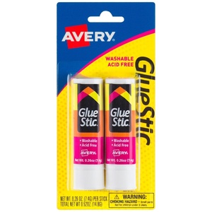 Avery Glue Stick White, Washable, 0.26 Oz. Permanent Glue Stic, 12pk (00166)(2 sticks)
