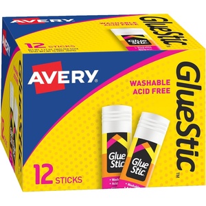 Avery Glue Stick White, Washable, 1.27 oz. Permanent Glue Stic, 12pk (00196)