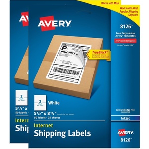 Avery Half-Sheet Printable Shipping Labels, 5.5″ x 8.5″ Customizable Stickers, White, 50 per Pack, 100 Blank Mailing Labels Total, Great for Mailing, Shipping, Organizing, and More (2-Pack of 8126)