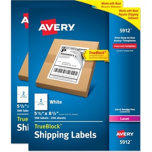 Avery Half-Sheet Printable Shipping Labels, 5.5″ x 8.5″ Customizable Stickers, White, 500 Blank Mailing Labels, Great for Mailing, Shipping, Organizing, and More (5912)((Pack of 2 500 Count Total))
