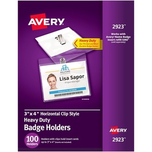 Avery Heavy Duty Badge Holders, 3″ x 4″, 100 Horizontal ID Badge Holders with Clips (2923)