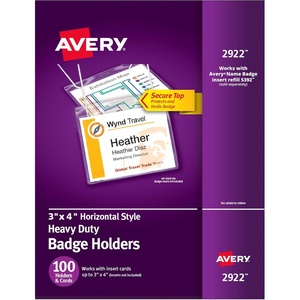 Avery Heavy Duty Badge Holders, 3″ x 4″, 100 Horizontal ID Badge Holders with Cords (2922)(Hanging)