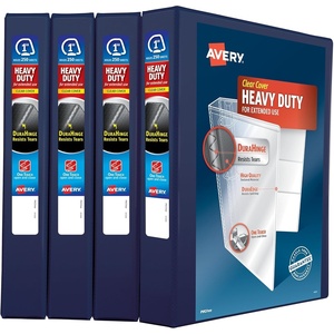 Avery Heavy Duty View 3 Ring Binder, 1″ One Touch Slant Ring, Holds 8.5″ x 11″ Paper, 4 Navy Blue Binders (79869)