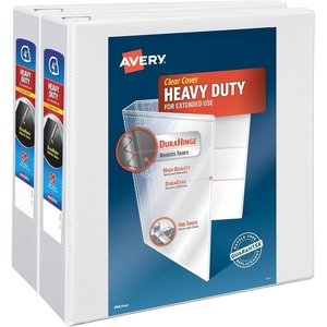 Avery Heavy Duty View 3 Ring Binder, 4″ One Touch Slant Ring, Holds 8.5″ x 11″ Paper, 2 White Binders (79875)(4″)