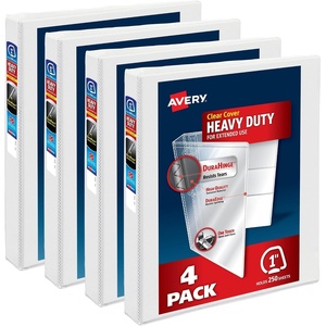 Avery Heavy Duty View 3 Ring Binders, 1″ One Touch Slant Ring, 250-Sheet Capacity, 1.4 Inch Wide Spine, Great for Home, School Supplies, Office, or Organization Needs, White Binders (4-Pack of 79780)