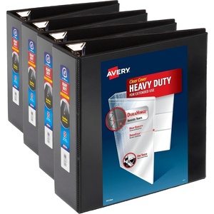 Avery Heavy-Duty 1.5 Inch Binders 3 Ring, View Binder, 1.5 Inch EZD Ring, Black, Sturdy (79695)(4″ (Pack of 4))