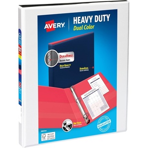 Avery Heavy-Duty Dual Color 3 Ring Binder, 1/2 Inch Slant Rings, White/Black View Binder (17880)(0.5″)
