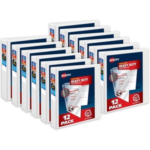 Avery Heavy-Duty View 3 Ring Binder, 1 Inch One Touch Slant Rings, 250-Sheet Capacity, DuraHinge, 1.4 Inch Wide Spine, Customizable Clear Cover and Spine, White Binder (12-Pack of 79799)(1.5″)