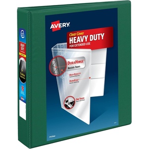 Avery Heavy-Duty View 3 Ring Binder, 1.5 Inch One Touch EZD Rings, 400-Sheet Capacity, 2.1 Inch Wide Spine, Customizable Clear Cover and Spine, 1 Green Binder (79108)