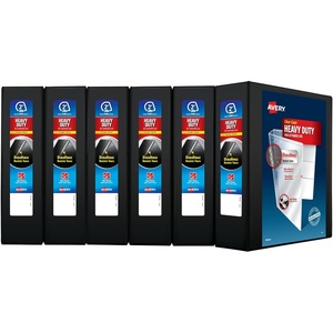 Avery Heavy-Duty View 3 Ring Binder, 2″ One Touch Slant Rings, Black Binders, Sturdy (6-Pack of 79692)(2″)
