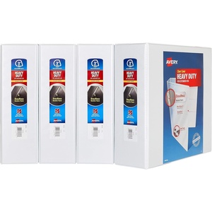 Avery Heavy-Duty View 3 Ring Binder, 3″ One Touch Slant Rings, Holds 8.5″ x 11″ Paper, 4 White Binders (79793)