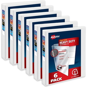 Avery Heavy-Duty View 3 Ring Binders, 1 Inch One Touch Slant Rings, 250-Sheet Capacity, DuraHinge, 1.4 Inch Wide Spine, Customizable Clear Cover and Spine, White Binders (6-Pack of 79799)(1″)