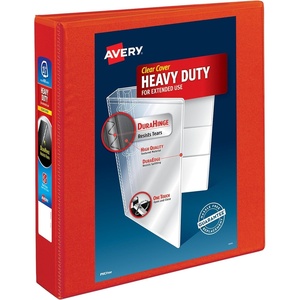 Avery Heavy-Duty View 3 Ring Binders, 1.5 Inch One Touch EZD Rings, 400-Sheet Capacity, 2.1 Inch Wide Spine, Customizable Clear Cover and Spine, Green Binders (12-Pack of 79108)(Red)