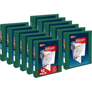 Avery Heavy-Duty View 3 Ring Binders, 1.5 Inch One Touch EZD Rings, 400-Sheet Capacity, 2.1 Inch Wide Spine, Customizable Clear Cover and Spine, Green Binders (12-Pack of 79108)(Green)